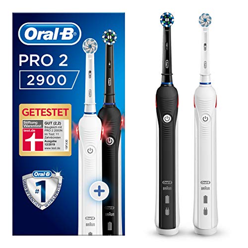 Oral-B PRO 2 2900 Elektrische Zahnbrste mit visueller Andruckkontrolle fr extra Zahnfleischschutz, mit 2. Handstck, schwarz/wei