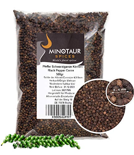 Minotaur Spices | Pfeffer schwarz, Pfefferkrner ganz, 2 X 500g (1 Kg)